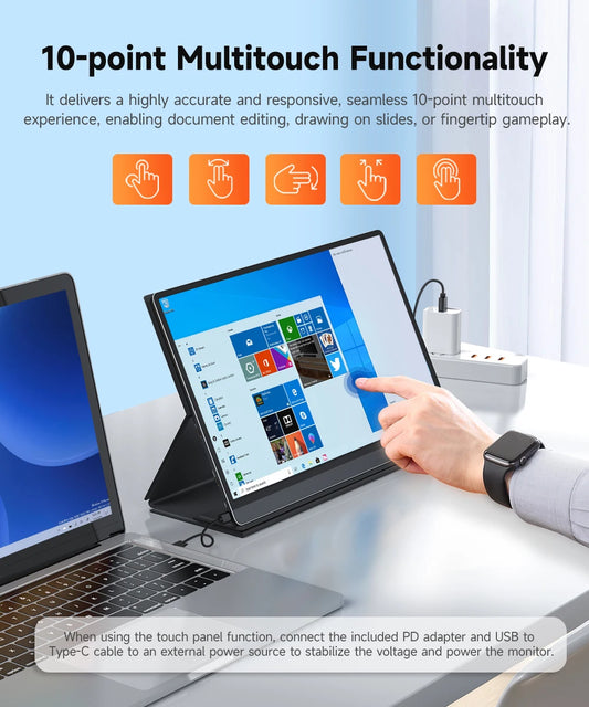 UPERFECT UTravel G16 120Hz Gaming Monitor With Touchscreen 10800mAh Battery USB C HDMI For Steam Deck XBOX PS5 Switch PC Display