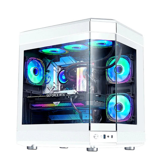 Dunao Newly Designed Fish Tank ATX PC Case Curved Tempered Glass Desktop Chassis Supports 360MM Water Cooling with Cool RGB Fans