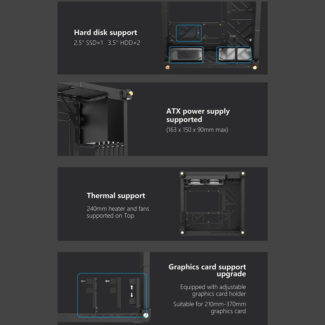 Lovingcool Open Style Support 240 Water Cooling PC Chassis Micro ATX Mini ITX CPU Casing Computer Gaming PC Case RGB with Fans