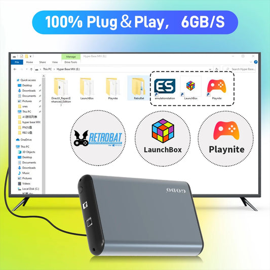 Hyper Base MIX 6T Gaming HDD Retrobat&Playnite&Launchbox for PS5/PS4/PS3/XBOX/Switch/DC Emulators 65000+AAA/3D/Retro Video Games