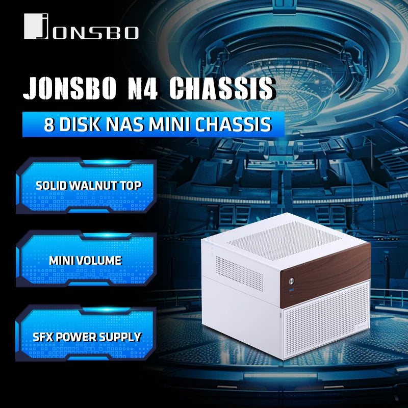 JONSBO N4 NAS Computer Case Walnut Trim M-ATX Motherboard SFX Support 6 Large + 2 Small HDD Bays 120mm Fan for PC Gaming