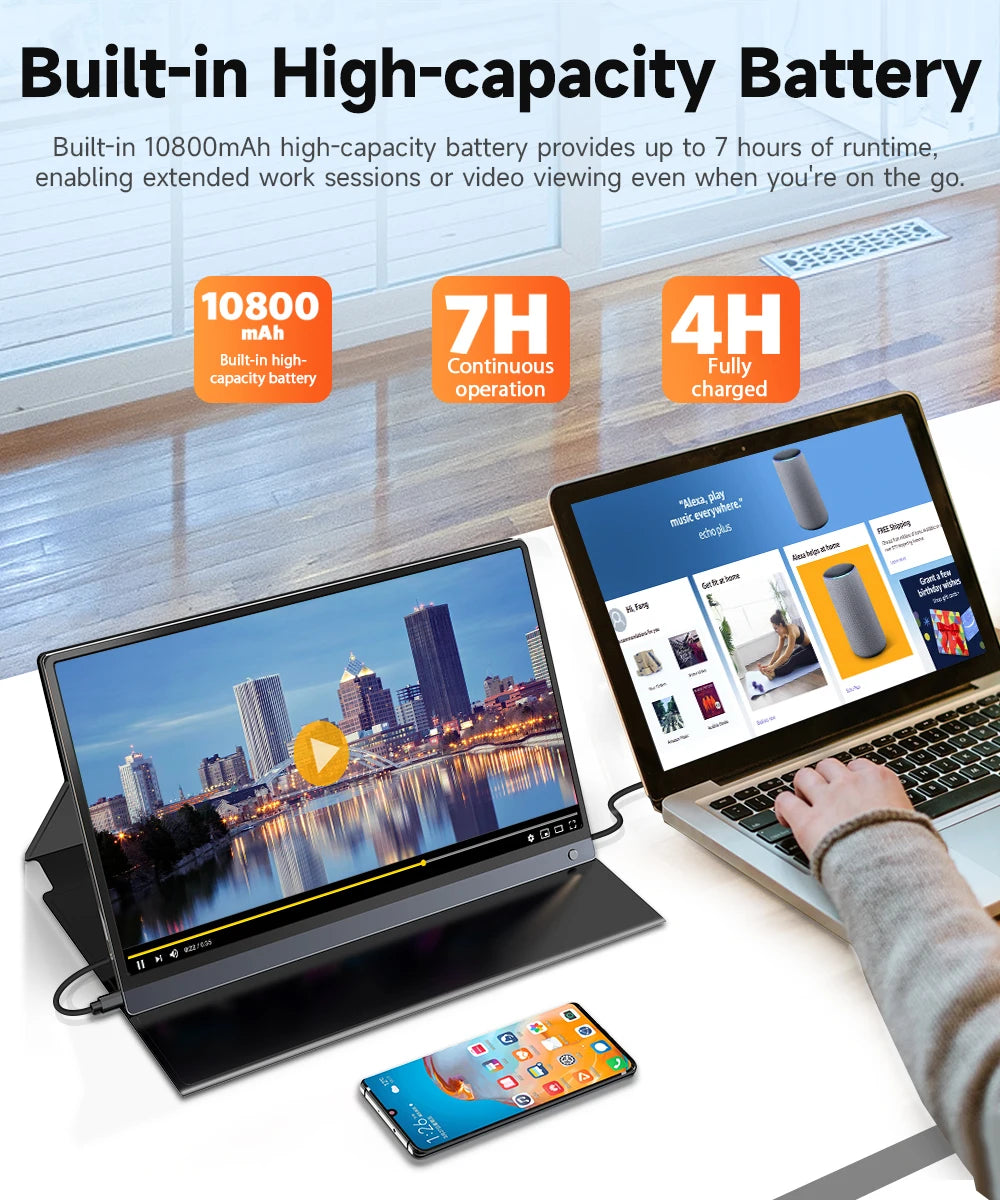 UPERFECT UTravel G16 120Hz Gaming Monitor With Touchscreen 10800mAh Battery USB C HDMI For Steam Deck XBOX PS5 Switch PC Display