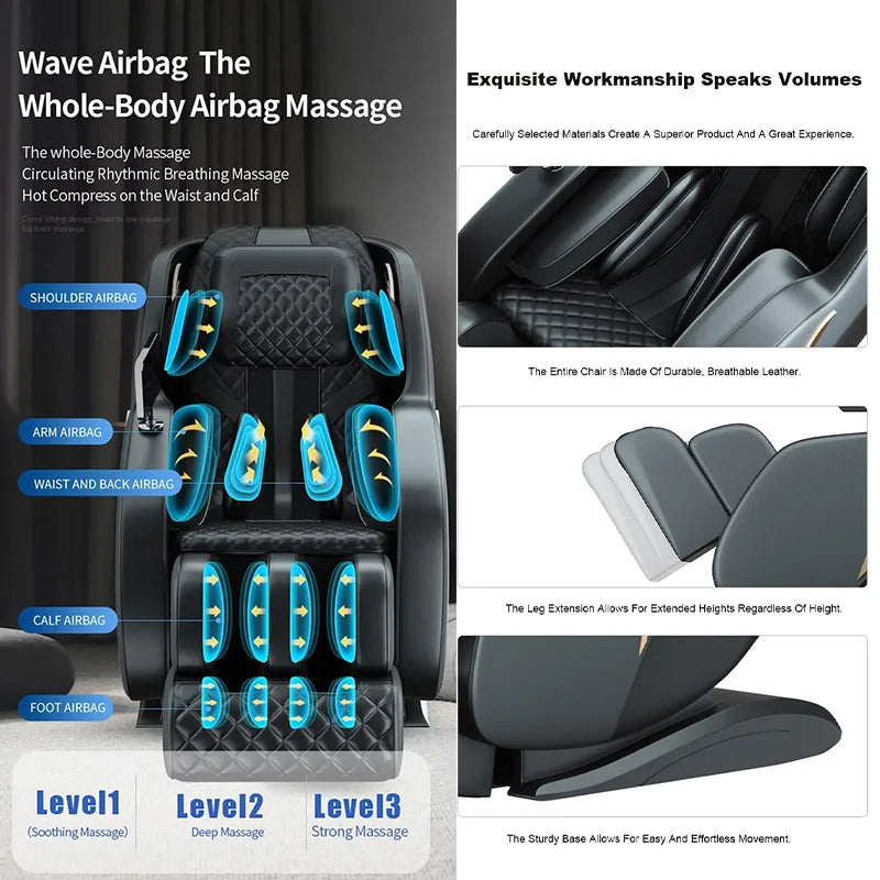 Full Body Zero Gravity Massage Chair, Back, Waist, Hips, Legs, Foot Massage, 10 Rollers Massage, Waist Heating, Lcd Touch Screen