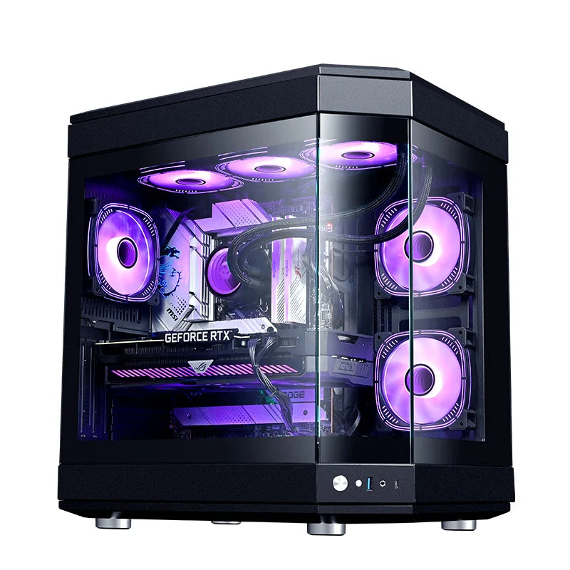 Dunao Newly Designed Fish Tank ATX PC Case Curved Tempered Glass Desktop Chassis Supports 360MM Water Cooling with Cool RGB Fans