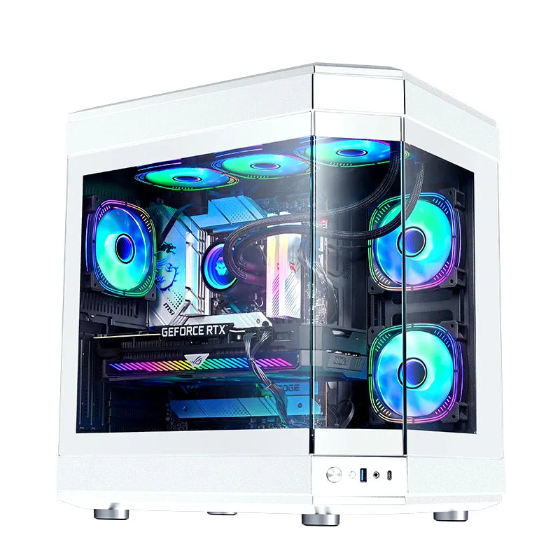 Dunao Newly Designed Fish Tank ATX PC Case Curved Tempered Glass Desktop Chassis Supports 360MM Water Cooling with Cool RGB Fans