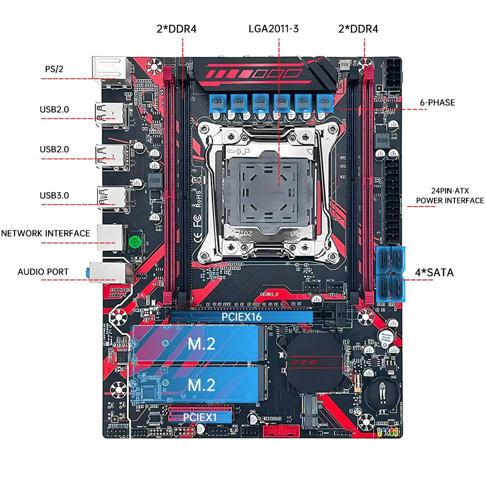 SOYO X99 DDR4 Red Game Motherboard Set with E5 2680 V4 LGA2011-3 2680v4 CPU 16GB(8GB*2) 2133MHz DDR4 REG ECC RAM Memory KIT