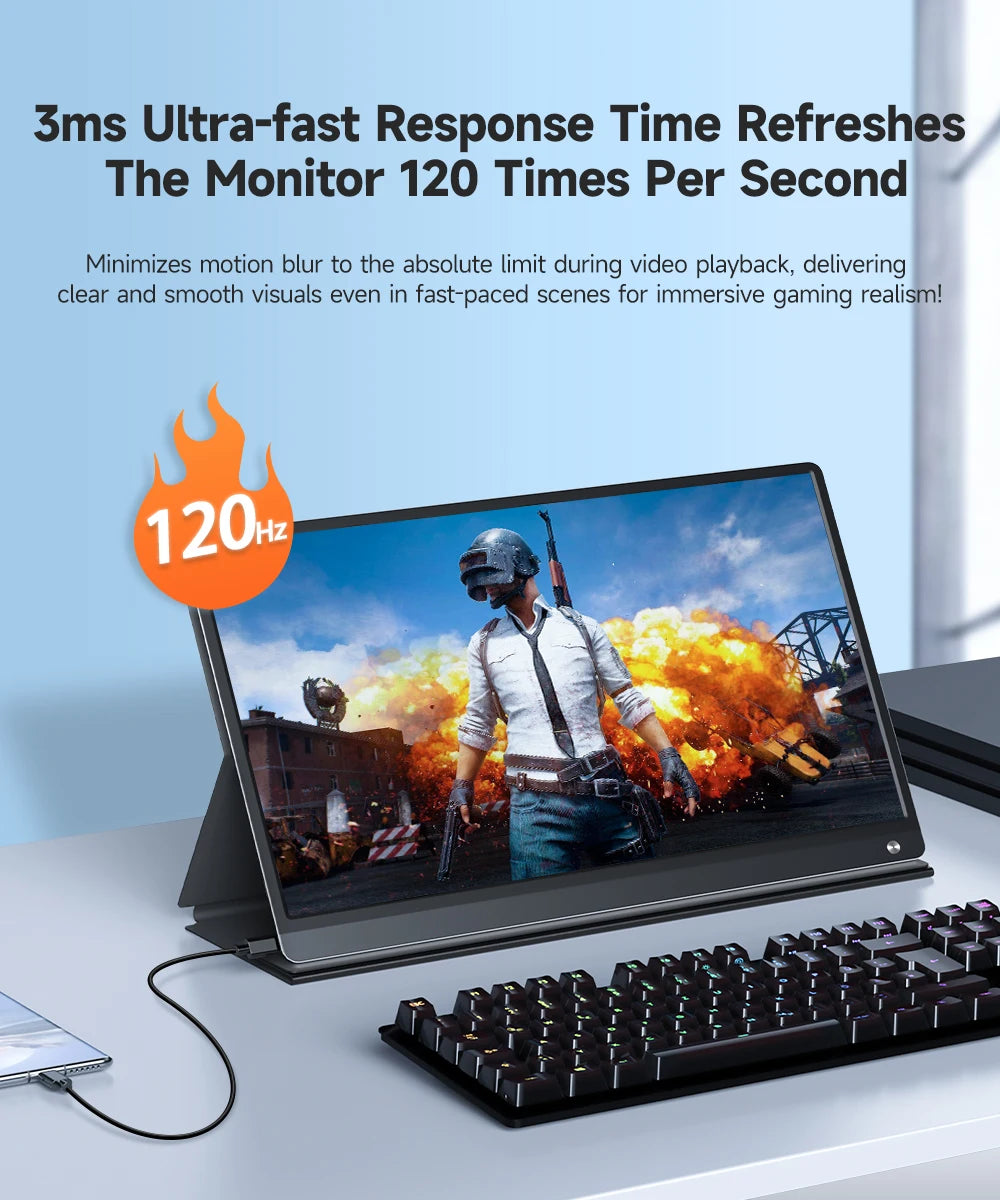 UPERFECT UTravel G16 120Hz Gaming Monitor With Touchscreen 10800mAh Battery USB C HDMI For Steam Deck XBOX PS5 Switch PC Display