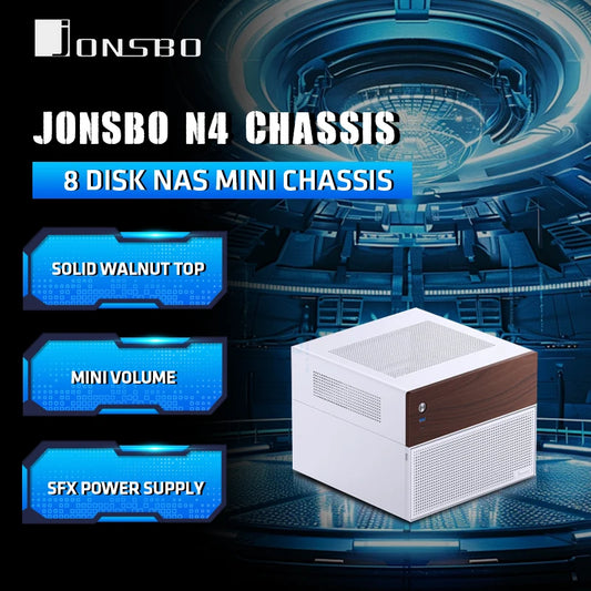 JONSBO N4 NAS Computer Case Walnut Trim M-ATX Motherboard SFX Support 6 Large + 2 Small HDD Bays 120mm Fan for PC Gaming