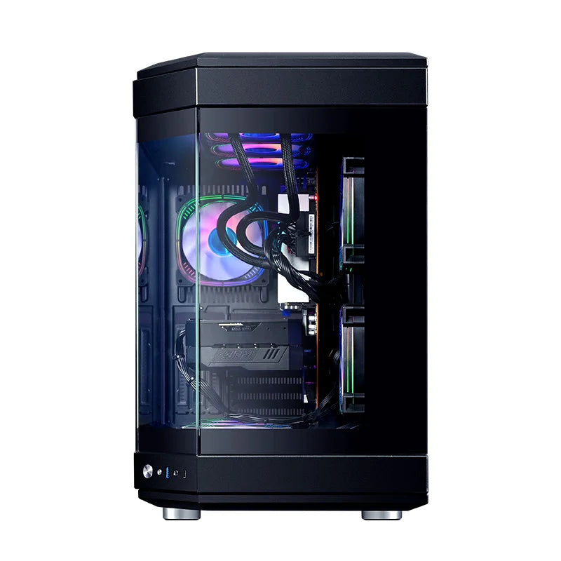 Dunao Newly Designed Fish Tank ATX PC Case Curved Tempered Glass Desktop Chassis Supports 360MM Water Cooling with Cool RGB Fans