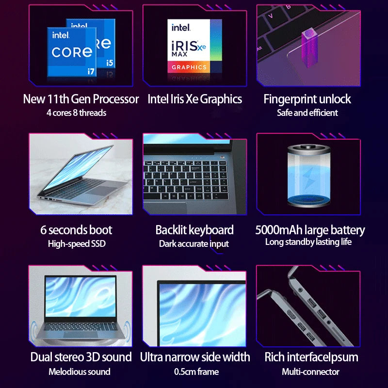 2025 New Ultraslim Dedicated Gaming Laptop 15.6 Inch Intel Core i7-1260+MX550 4Gvideo  NVIDIA   RAM Fingerprint office Notebook